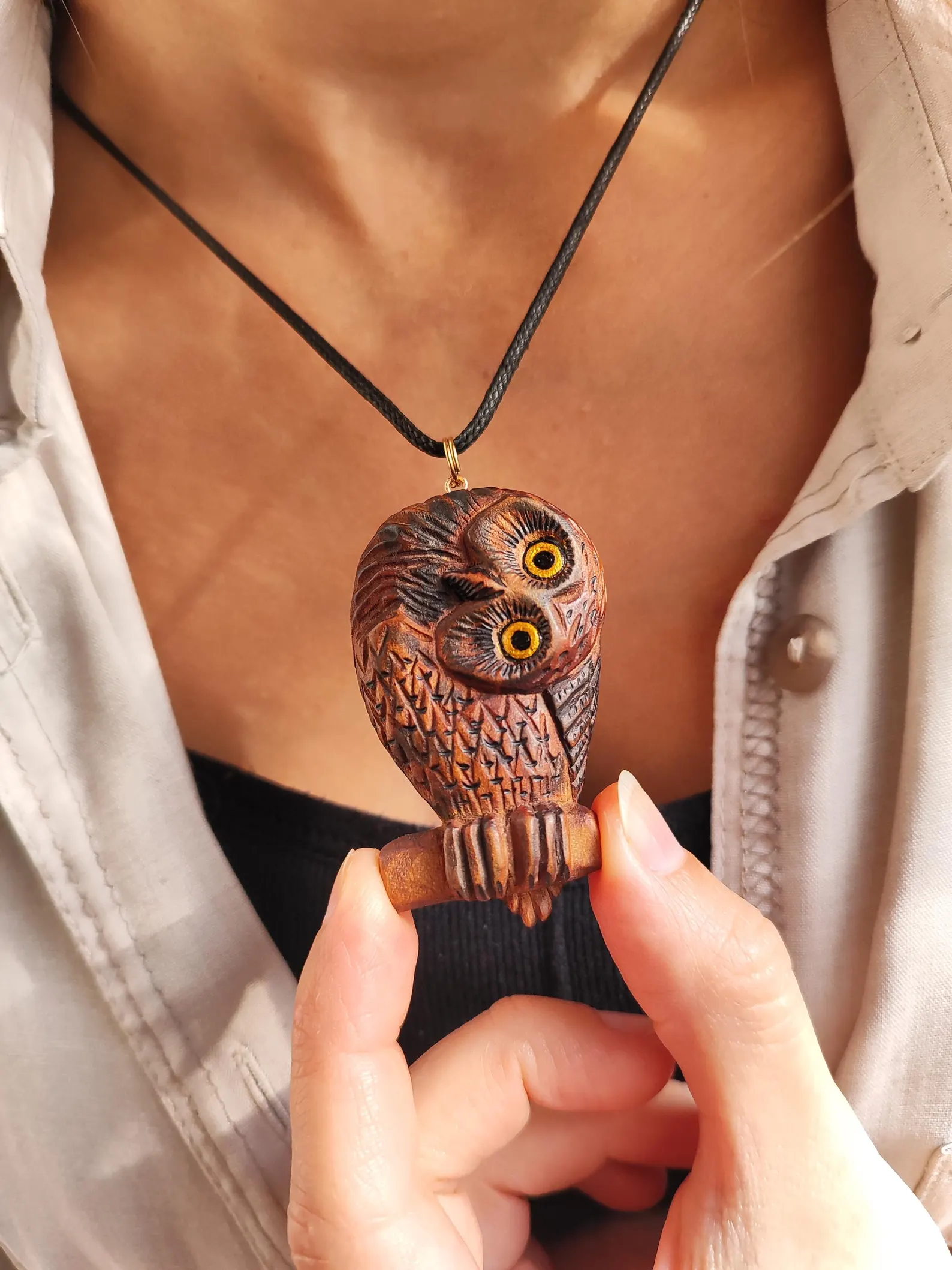 Barred owl pendant