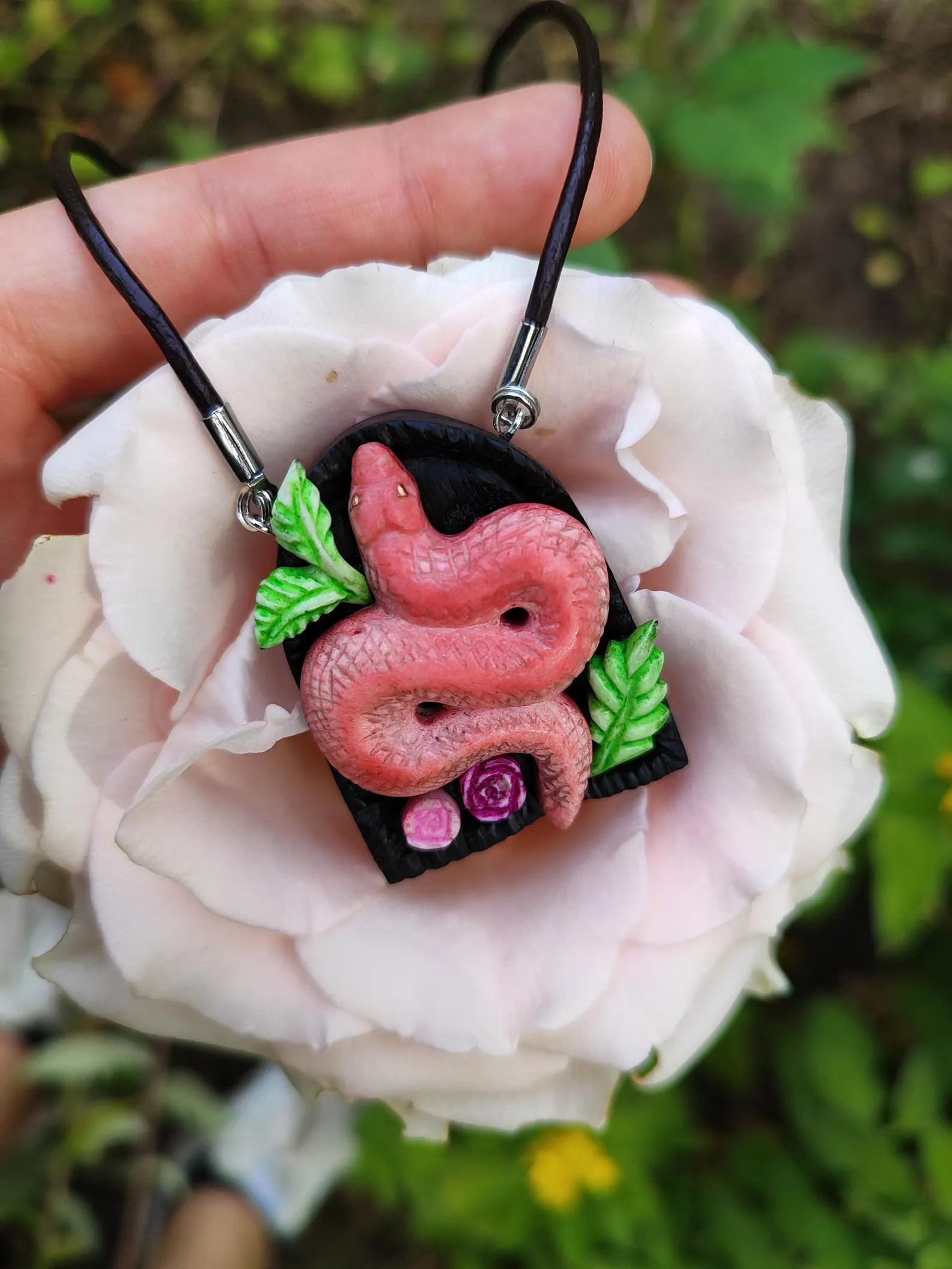 Moose antler snake pendant